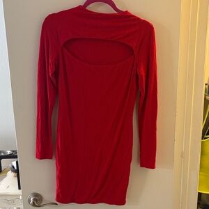 Naked Wardrobe Red Long Sleeve Backless Top